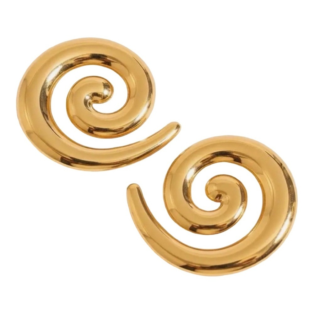 Gold  Spiral Swirl Statement Earrings (2713)